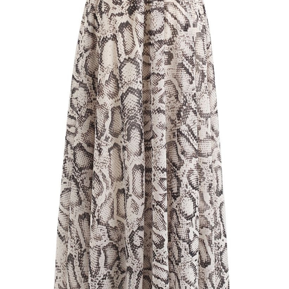 SNAKE PRINTED ASYMMETRIC CHIFFON MAXI SKIRT